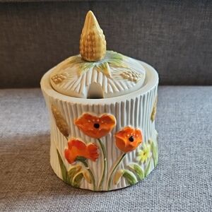 Vintage Lefton Orange Poppy and Wheat 1454 Sugar bowl from 1950s-60s